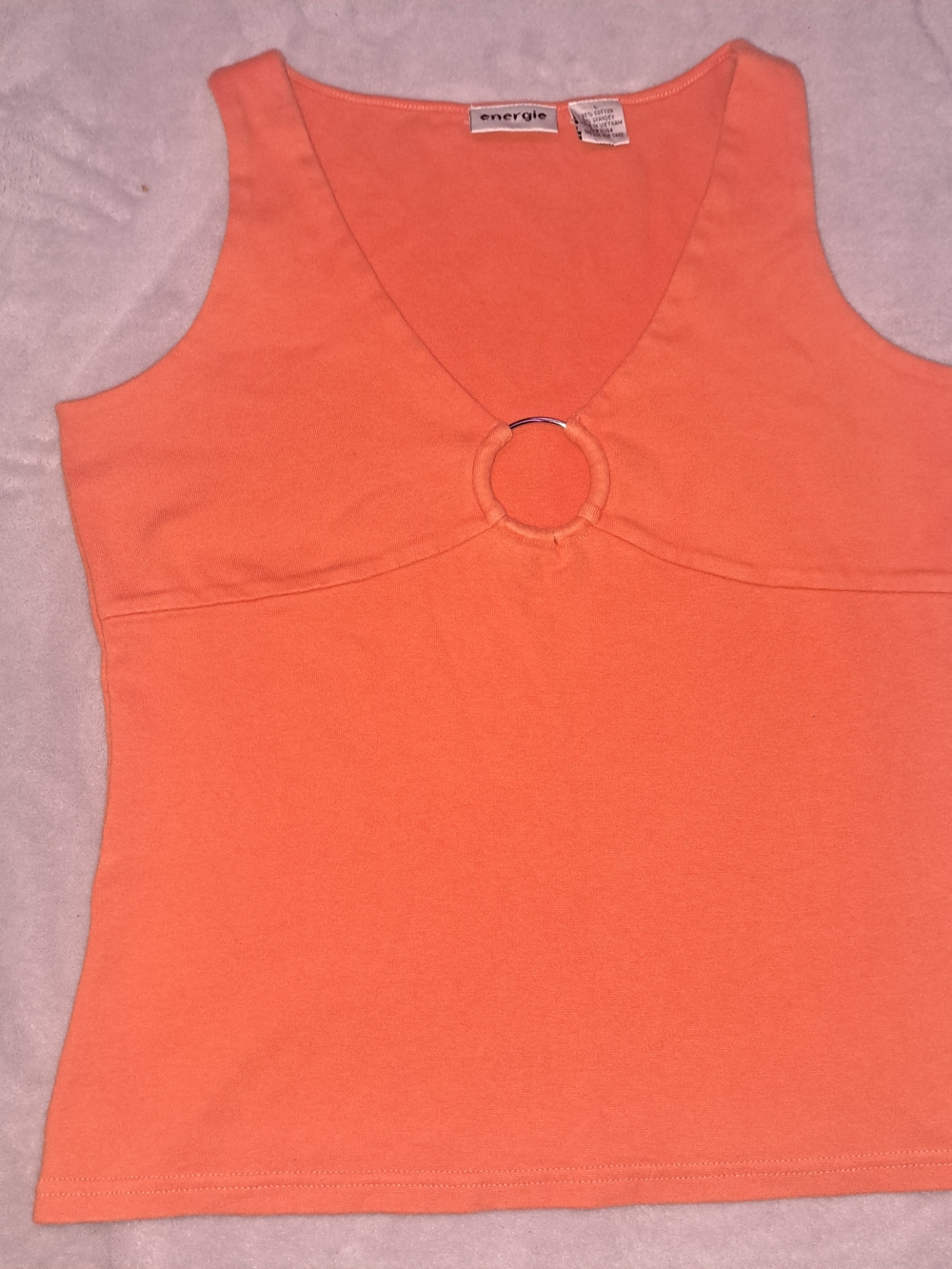 Energie Coral-Orange Ring-Trim V-Neck Tank